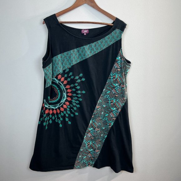 Coline‎ Mini Dress XXL Black Multicolor Sleeveless Printed Short Stretch - Picture 11 of 11